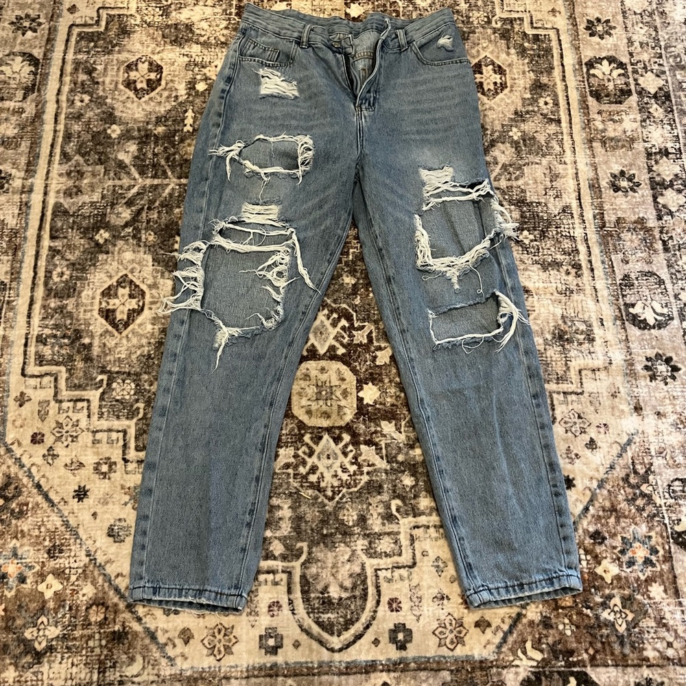 Aeropostale Blue Distressed Straight Leg Jeans